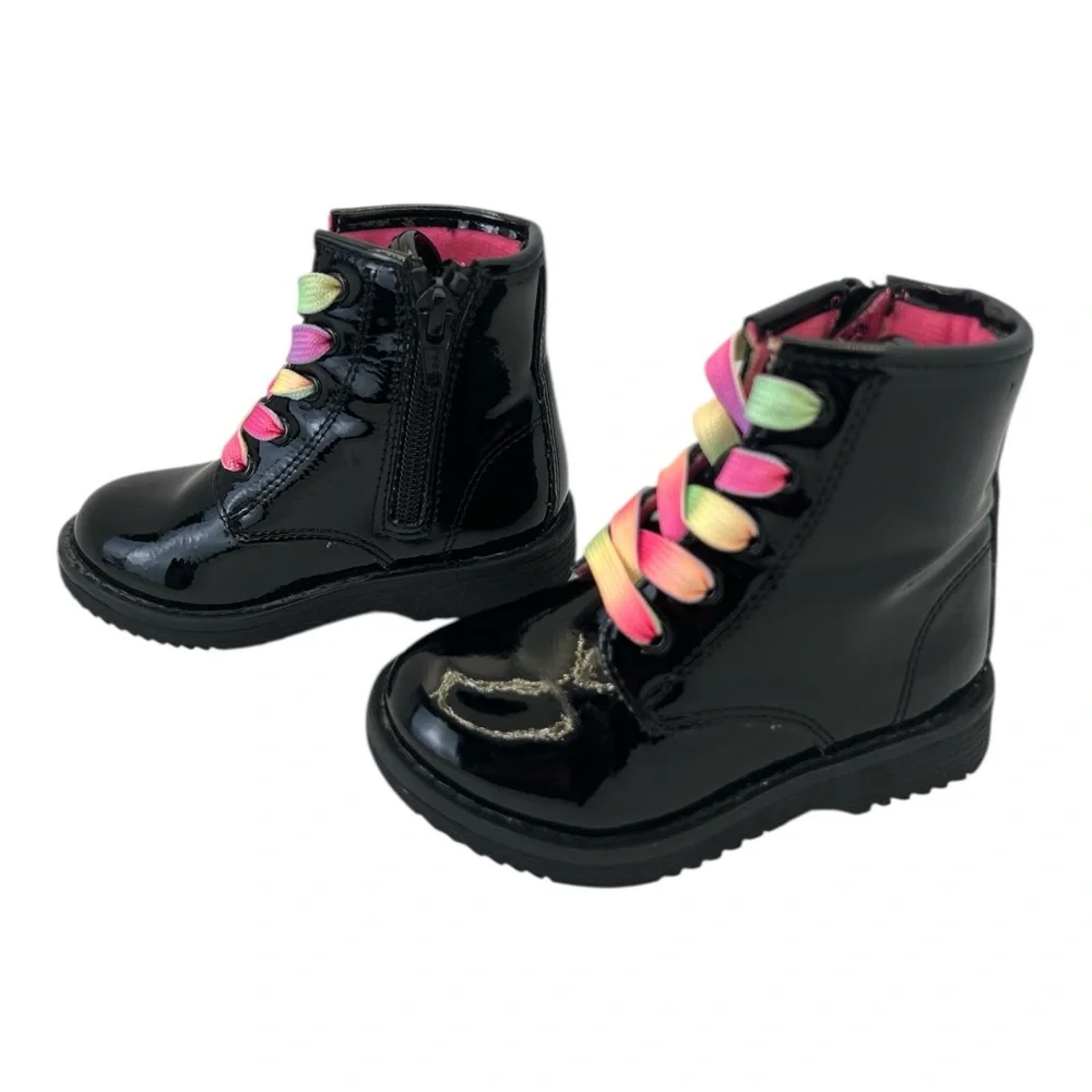 The Children's Place Toddler Girls Rainbow Lace Up Booties - Black, Size‎ 6